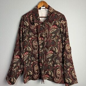 Aparenza 90's Paisley Button Down Stretch‎ Tunic Top Boho Retro Bold Artsy 3X